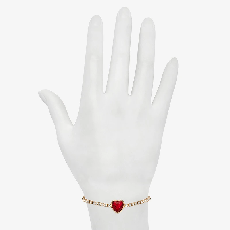 Bijoux Bar Delicates Gold Tone Womens Red Glass Heart Bolo Bracelet