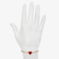Bijoux Bar Delicates Gold Tone Womens Red Glass Heart Bolo Bracelet