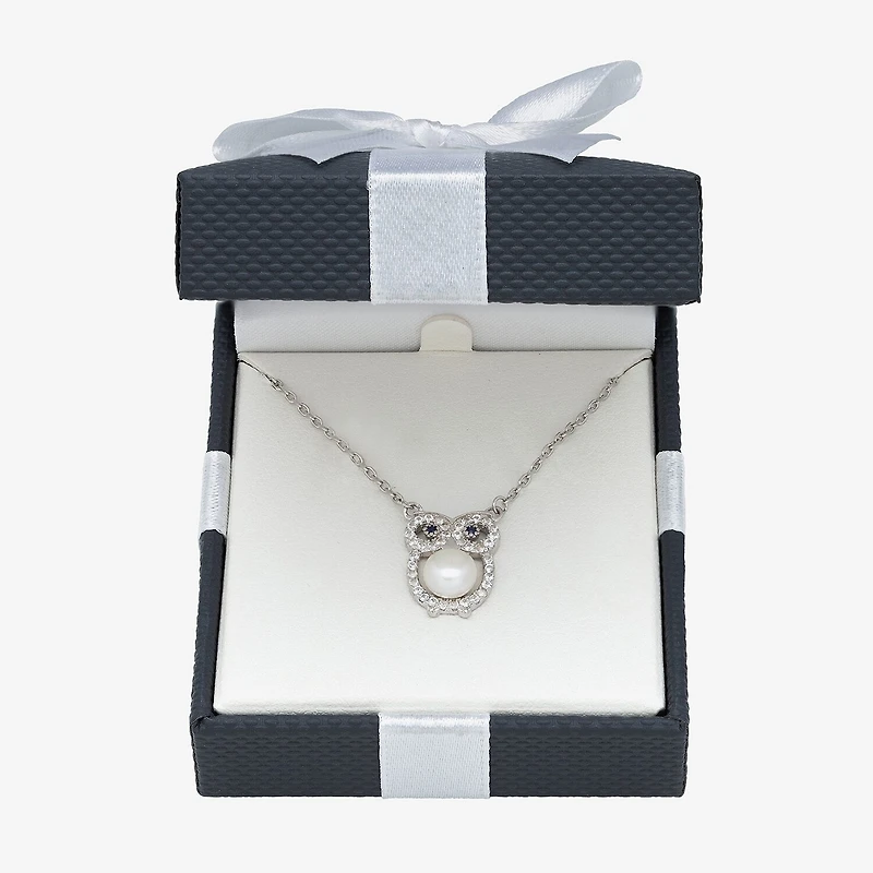 Owl Womens White Cultured Freshwater Pearl Sterling Silver 16 Inch Pendant Necklace