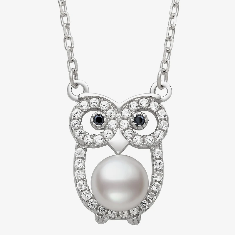 Owl Womens White Cultured Freshwater Pearl Sterling Silver 16 Inch Pendant Necklace