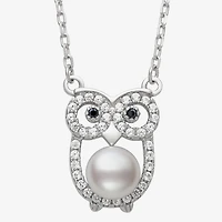 Owl Womens White Cultured Freshwater Pearl Sterling Silver 16 Inch Pendant Necklace