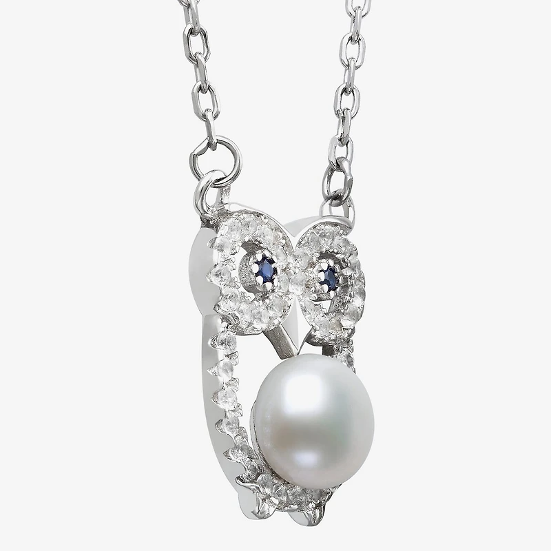 Owl Womens White Cultured Freshwater Pearl Sterling Silver 16 Inch Pendant Necklace
