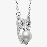 Owl Womens White Cultured Freshwater Pearl Sterling Silver 16 Inch Pendant Necklace