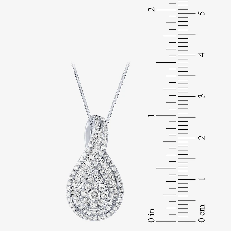 Diamond Blossom Womens 1 CT. T.W. Natural White Diamond 10K Gold Pear 18 Inch Pendant Necklace
