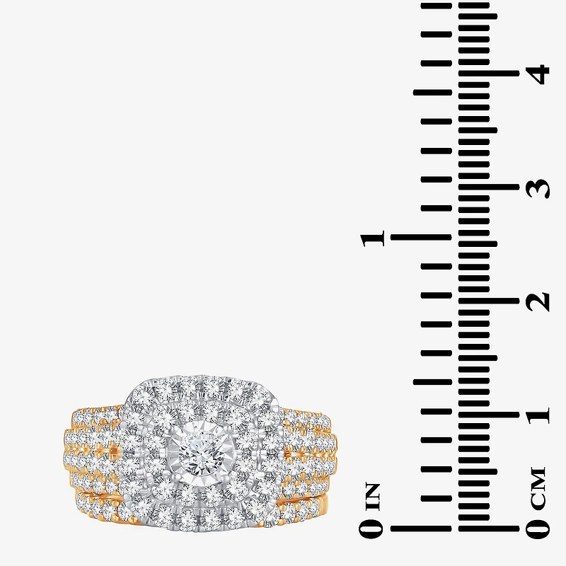 Womens /2 CT. T.W. Natural White Diamond 10K Gold Cushion Halo Bridal Set