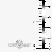 Oval 1/2 CT.T.W. Natural Diamond Side Stone Halo Bridal Set 10K or 14K White Gold