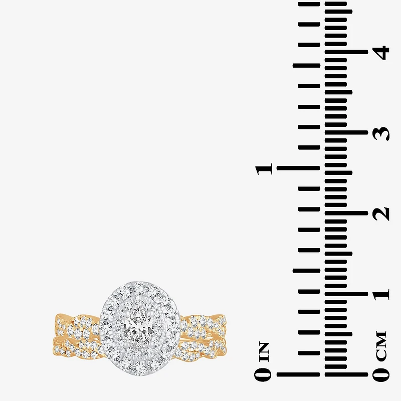 Womens 1 CT.T.W. Natural Diamond 10K or 14K Gold Oval Halo Bridal Set