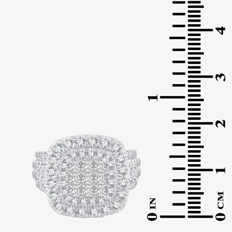 3 CT.T.W. Natural Diamond Cushion Shape Side Stone Halo Engagement Ring 10K or 14K White Gold