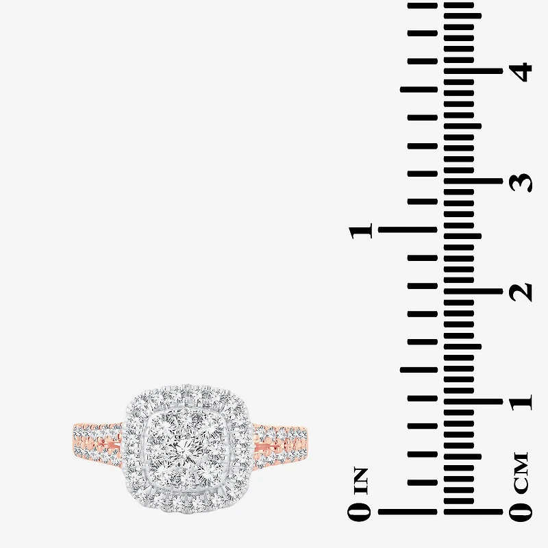 (H-I / I1) Womens 1 CT. T.W. Lab Grown White Diamond 10K or 14K Gold Cushion Side Stone Halo Engagement Ring
