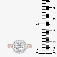 (H-I / I1) Womens 1 CT. T.W. Lab Grown White Diamond 10K or 14K Gold Cushion Side Stone Halo Engagement Ring