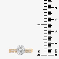 Womens 1/2 CT.T.W. Natural Diamond 10K or 14K Gold Oval Side Stone Halo Bridal Set
