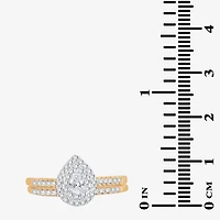Womens 1/2 CT.T.W. Natural Diamond 10K or 14K Gold Pear Side Stone Halo Bridal Set