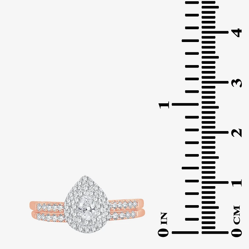 Womens 1/2 CT.T.W. Natural Diamond 10K or 14K Rose Gold Pear Halo Bridal Set