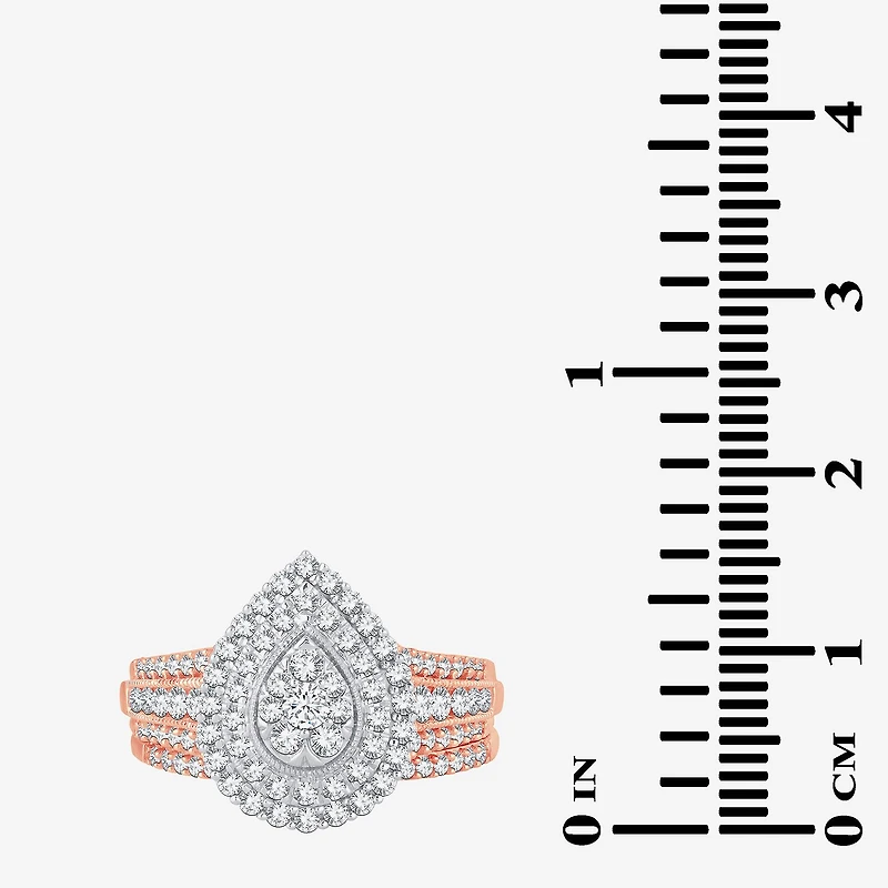 Womens 1 CT.T.W. Natural Diamond 10K or 14K White Gold Pear Halo Bridal Set