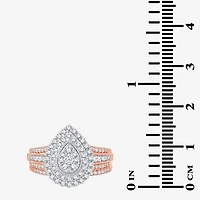 Womens 1 CT.T.W. Natural Diamond 10K or 14K White Gold Pear Halo Bridal Set