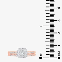 1/2 CT.T.W. Natural Diamond Cushion Shape Side Stone Halo Bridal Set 10K or 14K Gold