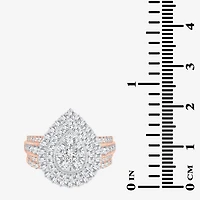 Womens 2 CT.T.W. Natural Diamond 10K or 14K Gold Pear Side Stone Halo Bridal Set