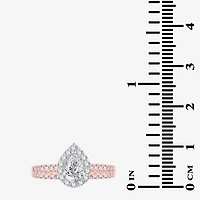 (H-I / SI1-SI2) Signature By Modern Bride Womens 1 CT. T.W. Lab Grown White Diamond 10K or 14K Gold Pear Halo Bridal Set