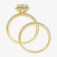 Womens 1 CT. T.W. Natural White Diamond 10K Gold Halo Engagement Ring