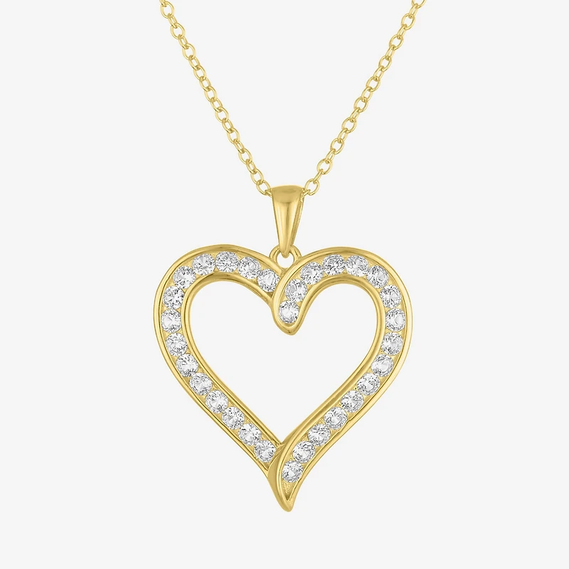 Yes, Please! Womens Lab Created White Sapphire 14K Gold Over Silver Sterling Silver Heart 18 Inch Pendant Necklace
