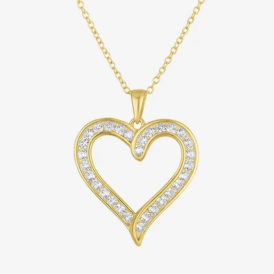 Yes, Please! Womens Lab Created White Sapphire 14K Gold Over Silver Sterling Silver Heart 18 Inch Pendant Necklace