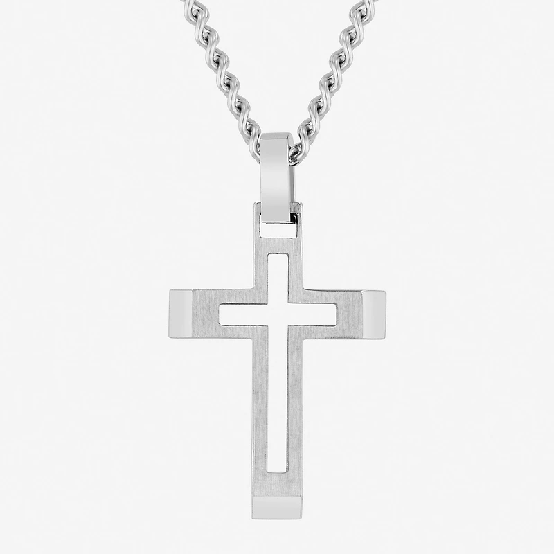 Mens Stainless Steel Cross 24 Inch Pendant Necklace