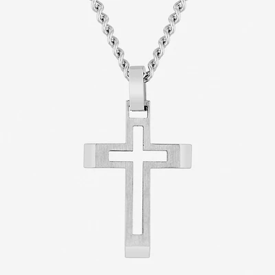 Mens Stainless Steel Cross 24 Inch Pendant Necklace