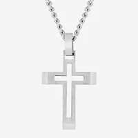 Mens Stainless Steel Cross 24 Inch Pendant Necklace