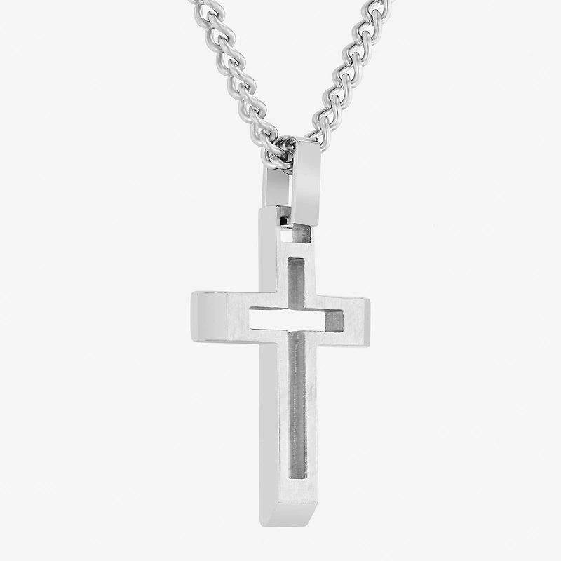Mens Stainless Steel Cross 24 Inch Pendant Necklace