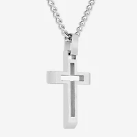 Mens Stainless Steel Cross 24 Inch Pendant Necklace