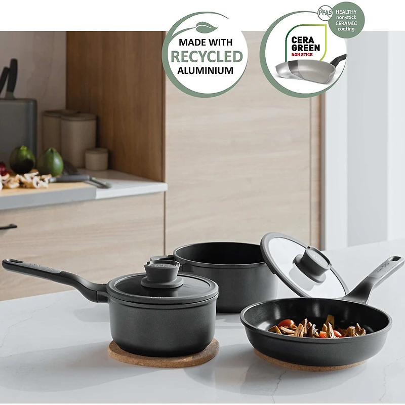 BergHOFF Leo Stone+ Ceramic Non-Stick 5-pc. Cookware Set