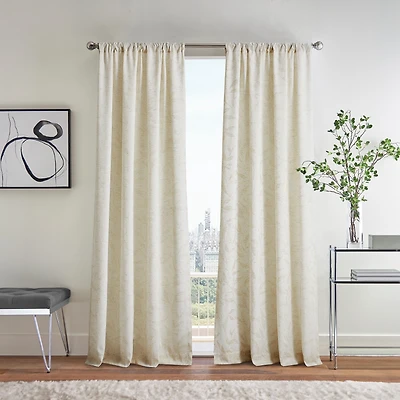 Martha Stewart Metallic Leaves Rod Pocket Light-Filtering Set of 2 Curtain Panel