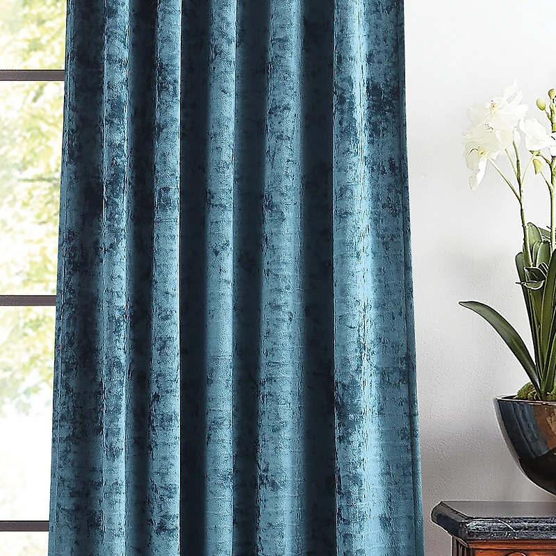 Martha Stewart Wave Embossed Velvet Rod Pocket Blackout Set of 2 Curtain Panel