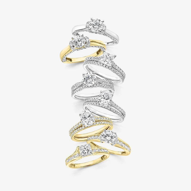 (I / I1) Womens 2 CT. T.W. Lab Grown White Diamond 10K Gold or 14K Round Side Stone Engagement Ring
