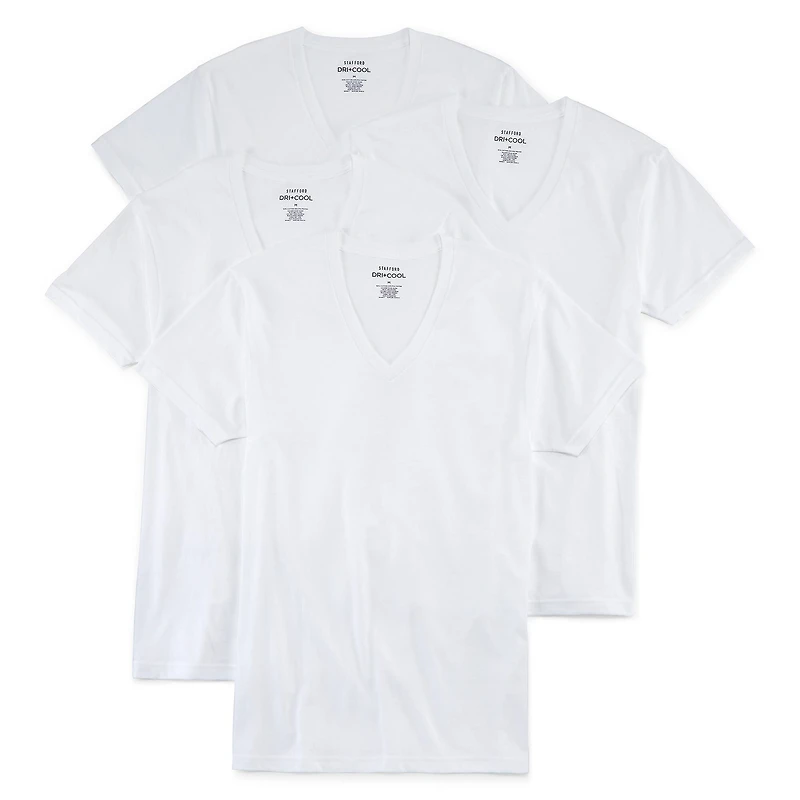 Stafford Dry + Cool Mens 4 Pack Short Sleeve V Neck MOISTURE_WICKING T-Shirt Big