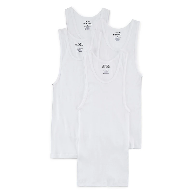 Stafford Dry + Cool Mens Round Neck Sleeveless Quick 4 Pack Big Tank