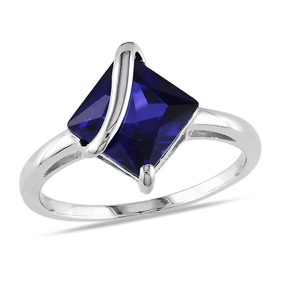 Womens Lab Created Blue Sapphire Sterling Silver Cocktail Ring