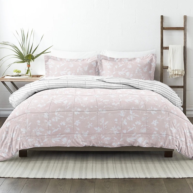 Casual Comfort Premium Down Alternative Pressed Flowers Reversible Comforter Set