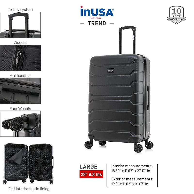 InUSA Trend Inch Hardside Lightweight Checked Spinner Luggage
