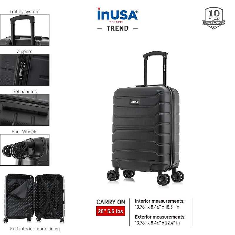 InUSA Trend 20 Inch Hardside Lightweight Carry-On Spinner Luggage