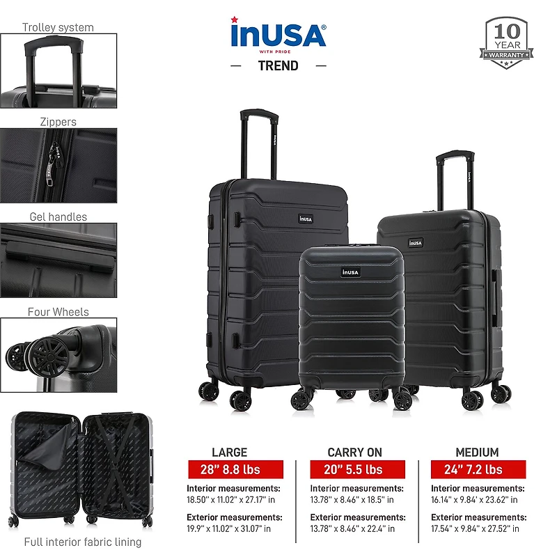 InUSA Trend 3-pc. Hardside Lightweight Luggage Set