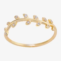 Silver Treasures 14K Gold Over Leaf Cubic Zirconia Ring
