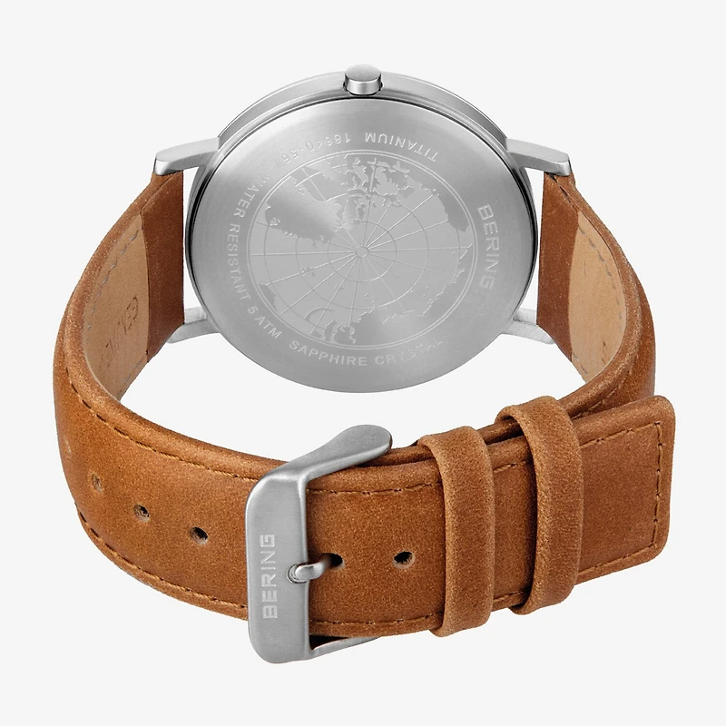 Bering Mens Brown Leather Strap Watch 18640