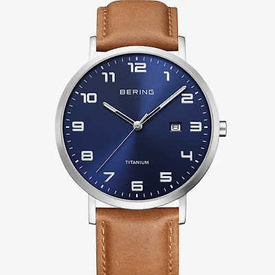 Bering Mens Brown Leather Strap Watch 18640