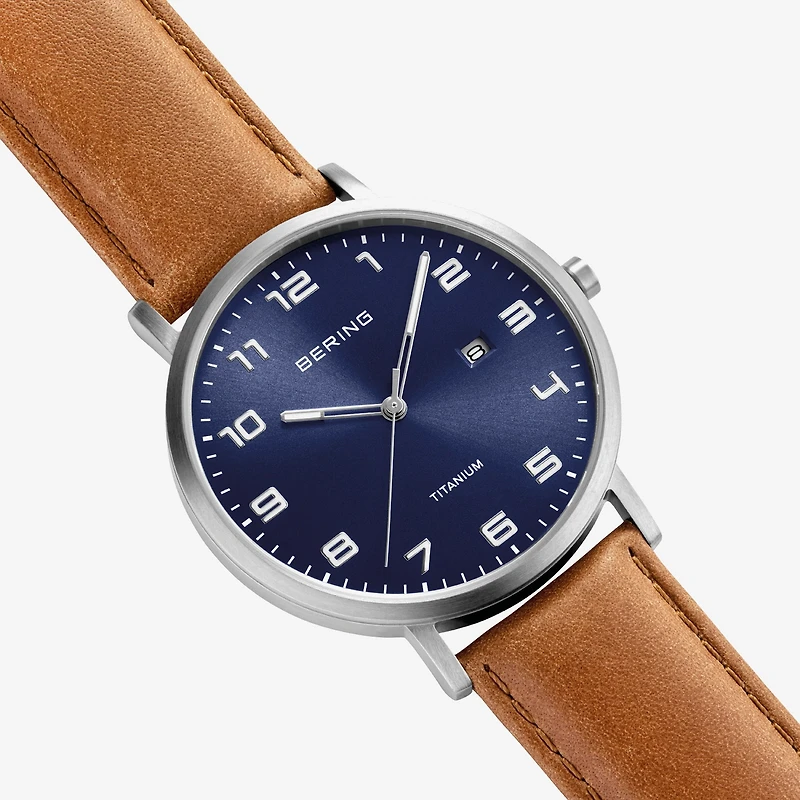 Bering Mens Brown Leather Strap Watch 18640