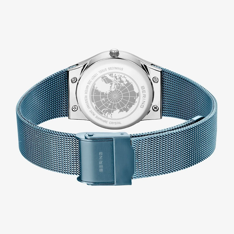 Bering Womens Crystal Accent Blue Stainless Steel Bracelet Watch 12927-308
