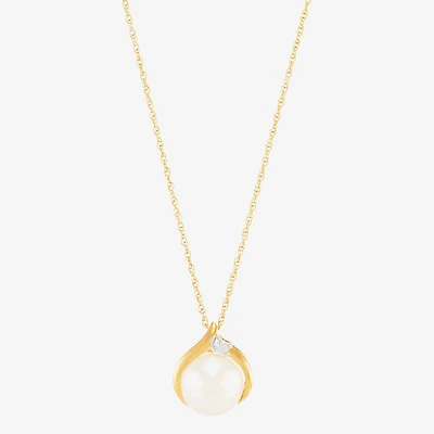 Certified Sofia™ Cultured Freshwater Pearl & Diamond-Accent 10K Gold Pendant Necklace