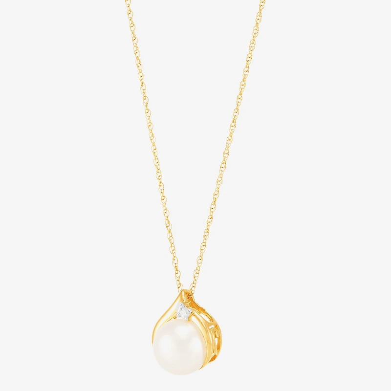 Certified Sofia™ Cultured Freshwater Pearl & Diamond-Accent 10K Gold Pendant Necklace