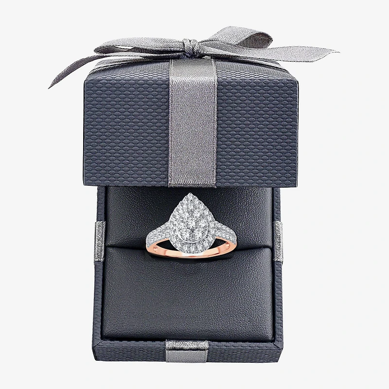 (H-I / I1) Womens 1 CT. T.W. Lab Grown White Diamond 10K or 14K Gold Pear Side Stone Halo Engagement Ring
