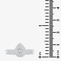 1/2 CT.T.W. Natural Diamond Pear Shape Side Stone Halo Bridal Set 10K or 14K White Gold